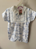 Blue safari print bibbed romper
