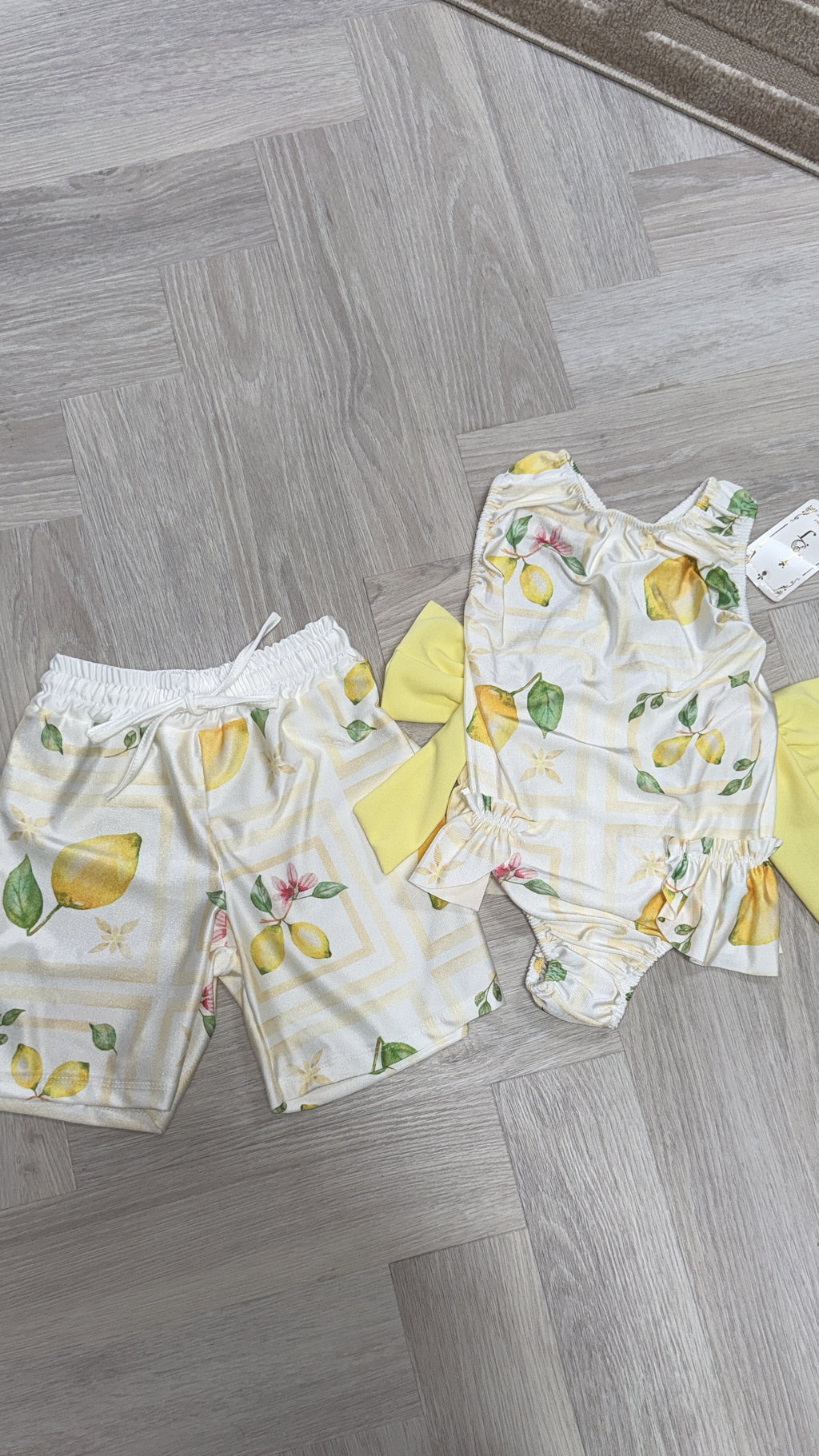 Lemon print beach shorts