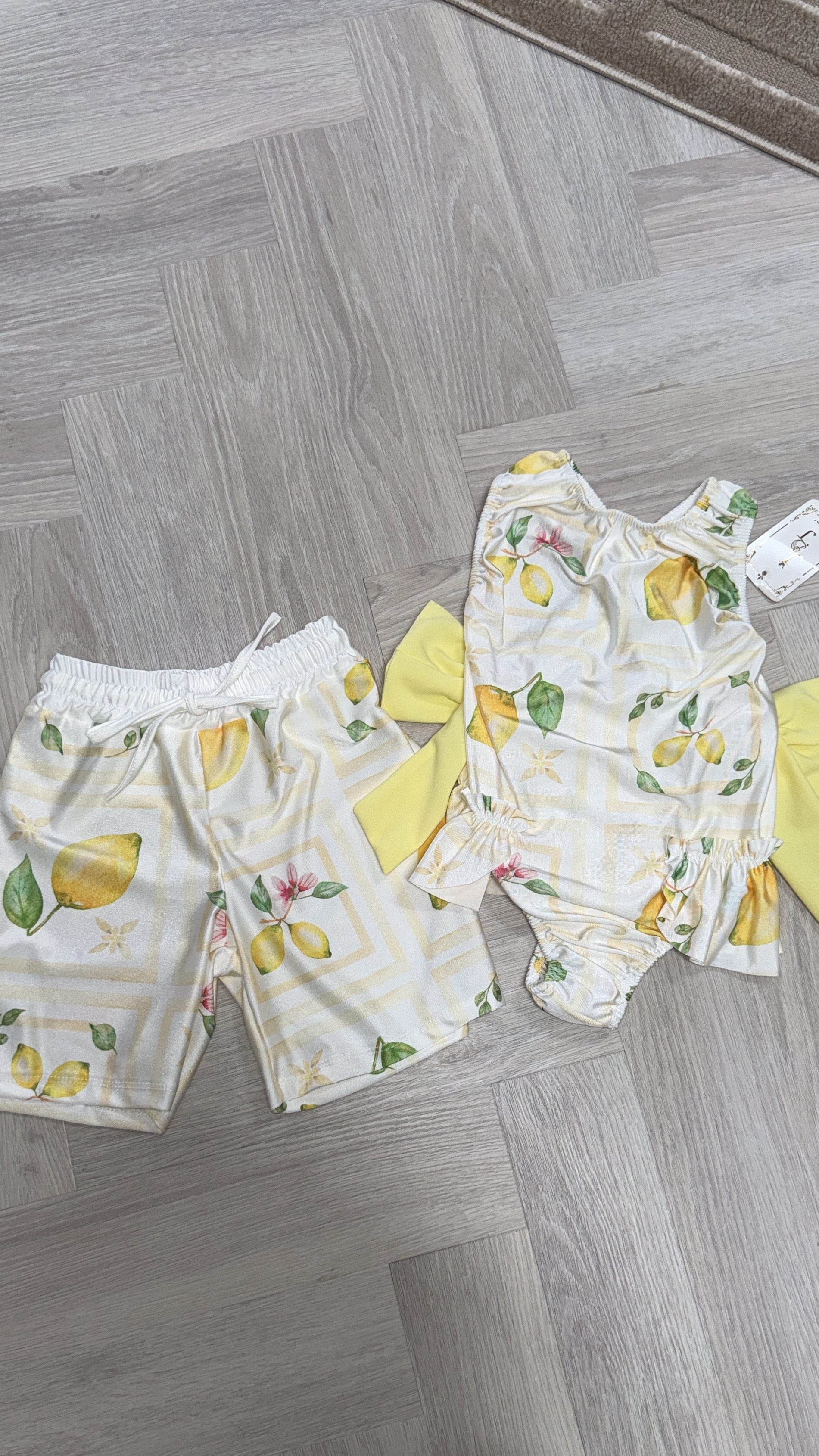 Lemon print beach shorts