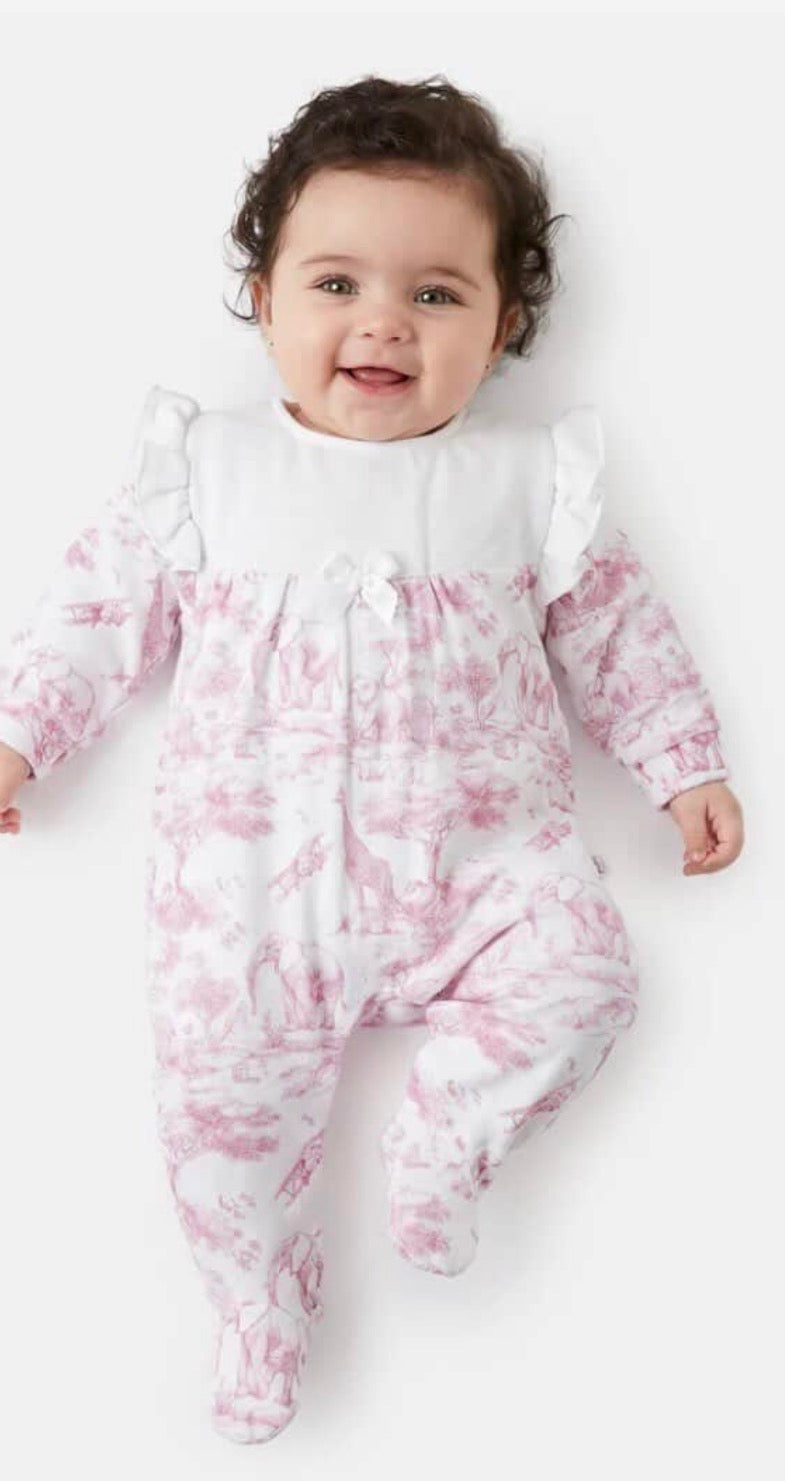 Pink safari velour bibbed sleep suit