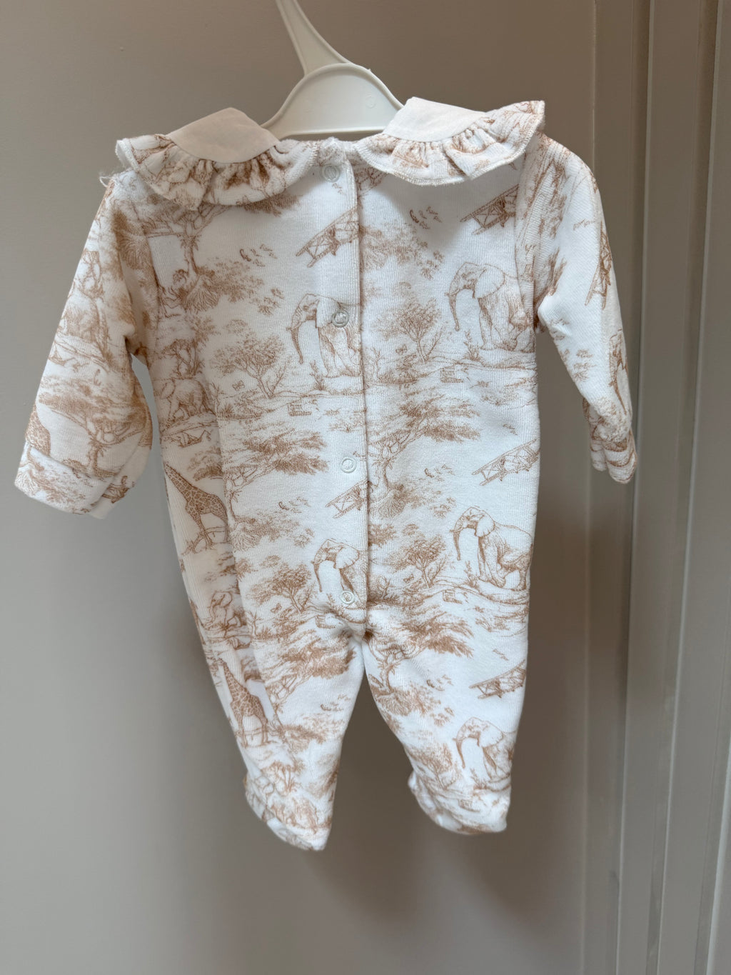 Girls beige safari print sleepsuit