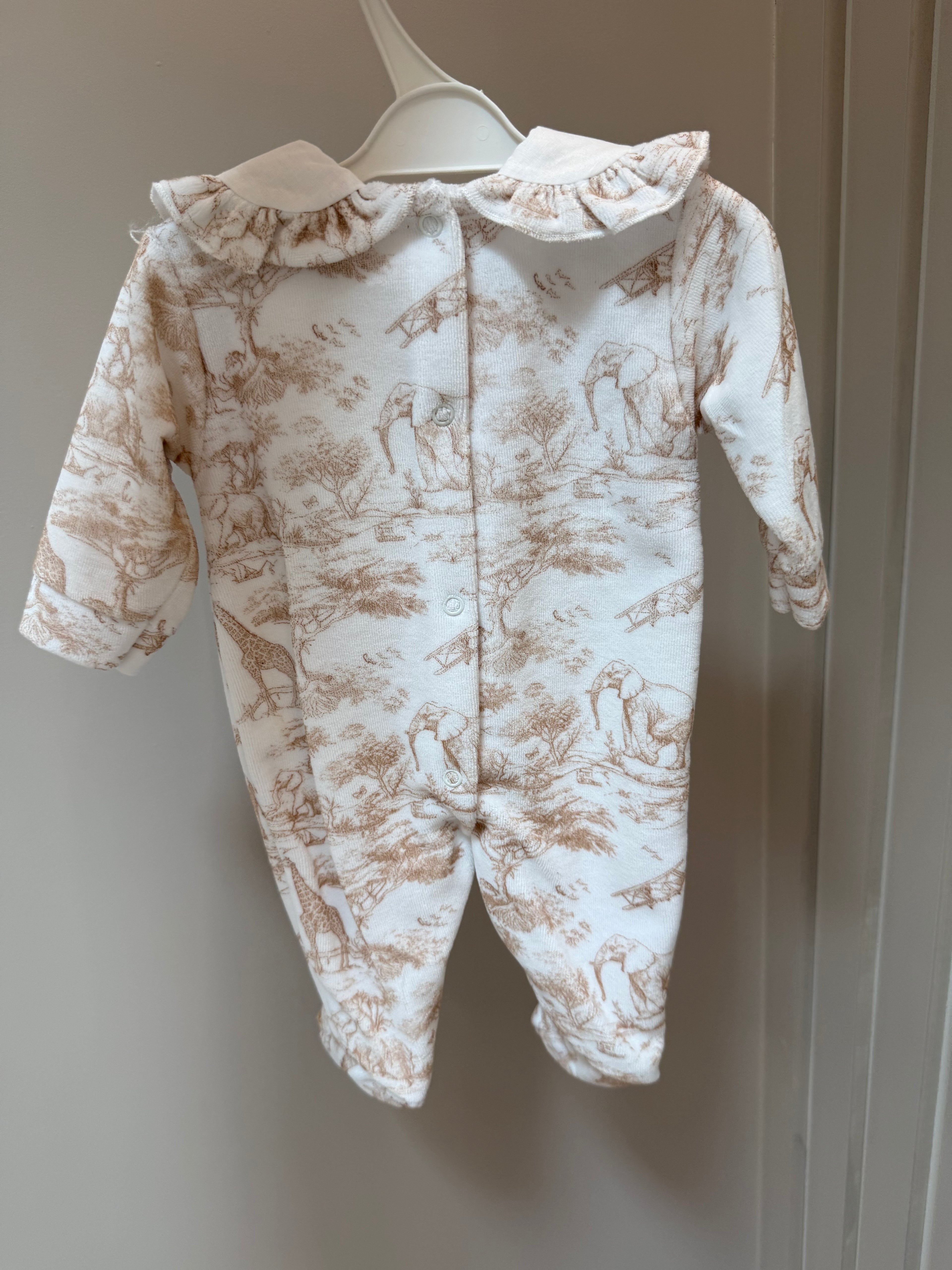 Girls beige safari print sleepsuit