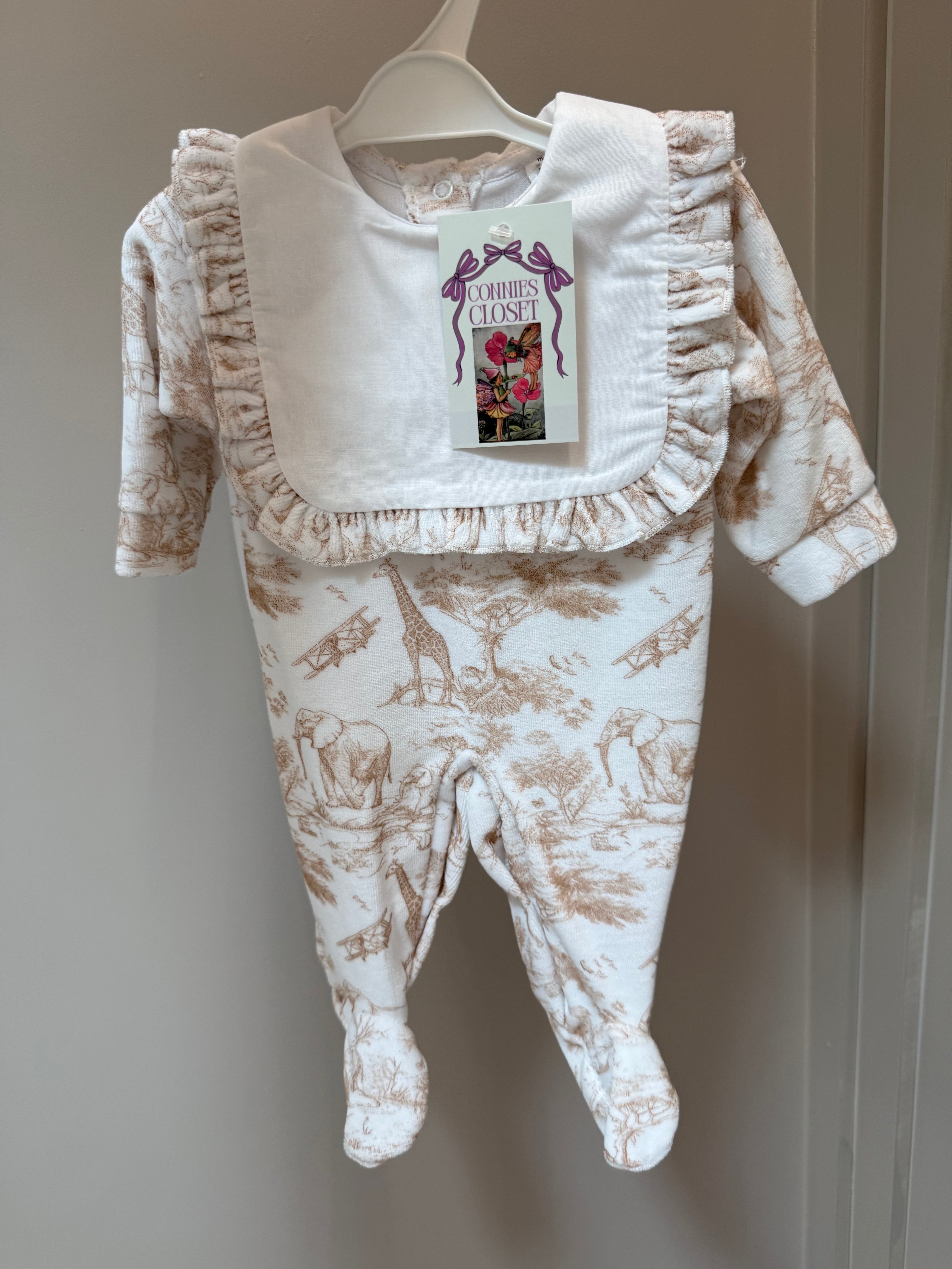 Girls beige safari print sleepsuit