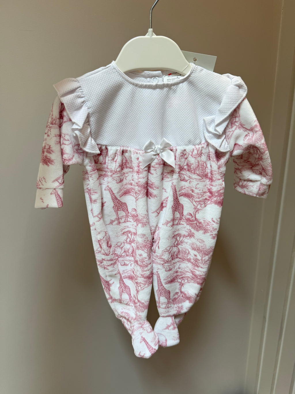 Pink safari velour bibbed sleep suit