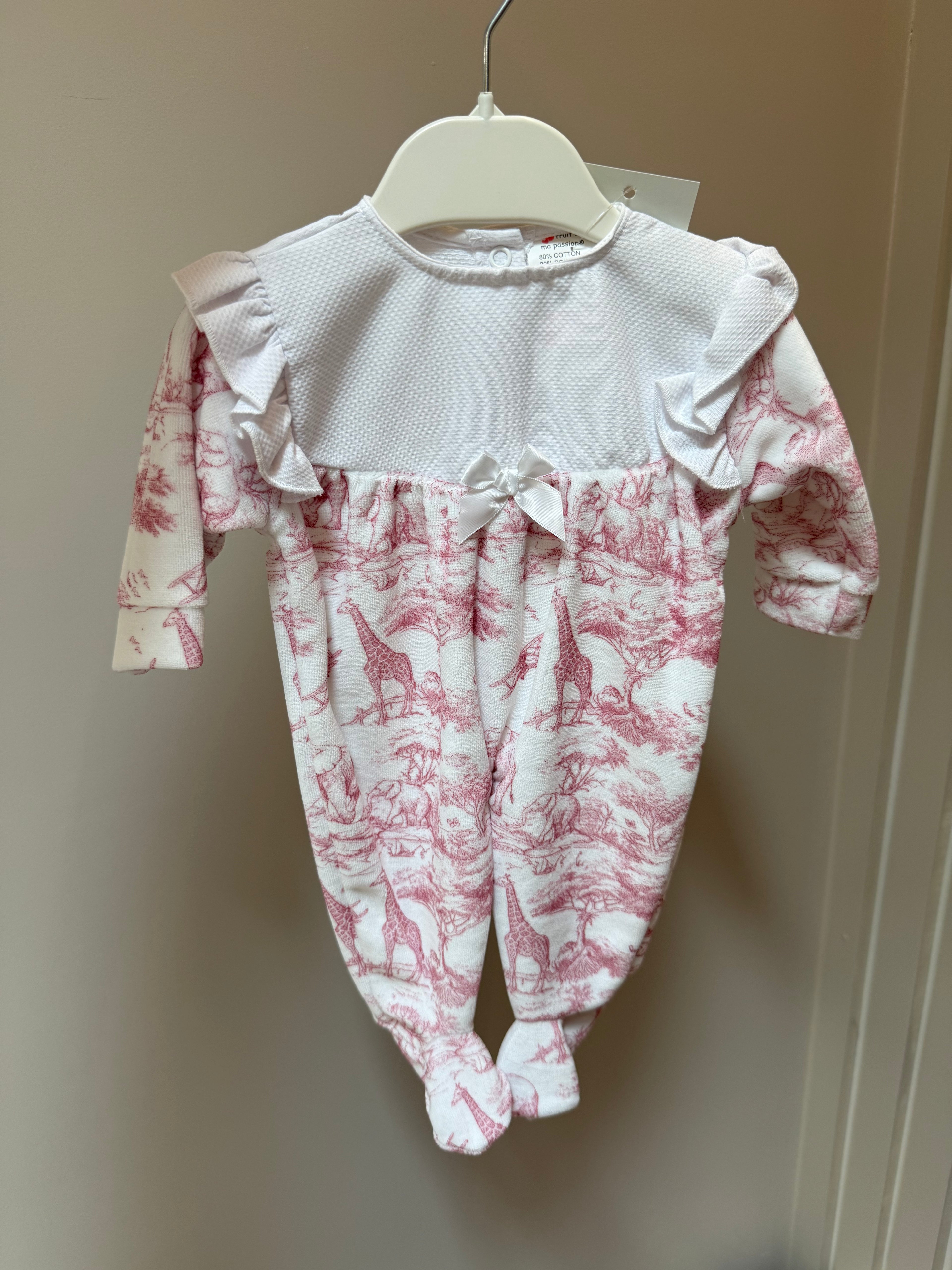Pink safari velour bibbed sleep suit